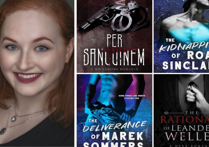 Photo of Ashlyn Drewek - Author (A red headed cis woman) and her book covers