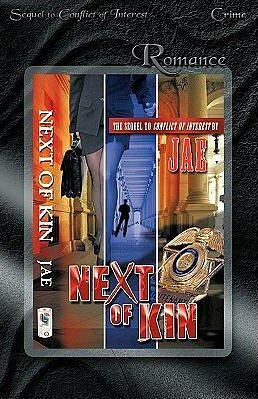 Book cover for "Next of Kin" by Jae, featuring a police badge and collage of dramatic imagery.